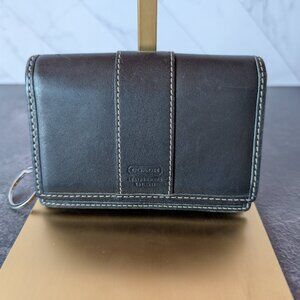 Coach Black Leather Compact Wallet w/ Zip Coin Pouch – Authentic